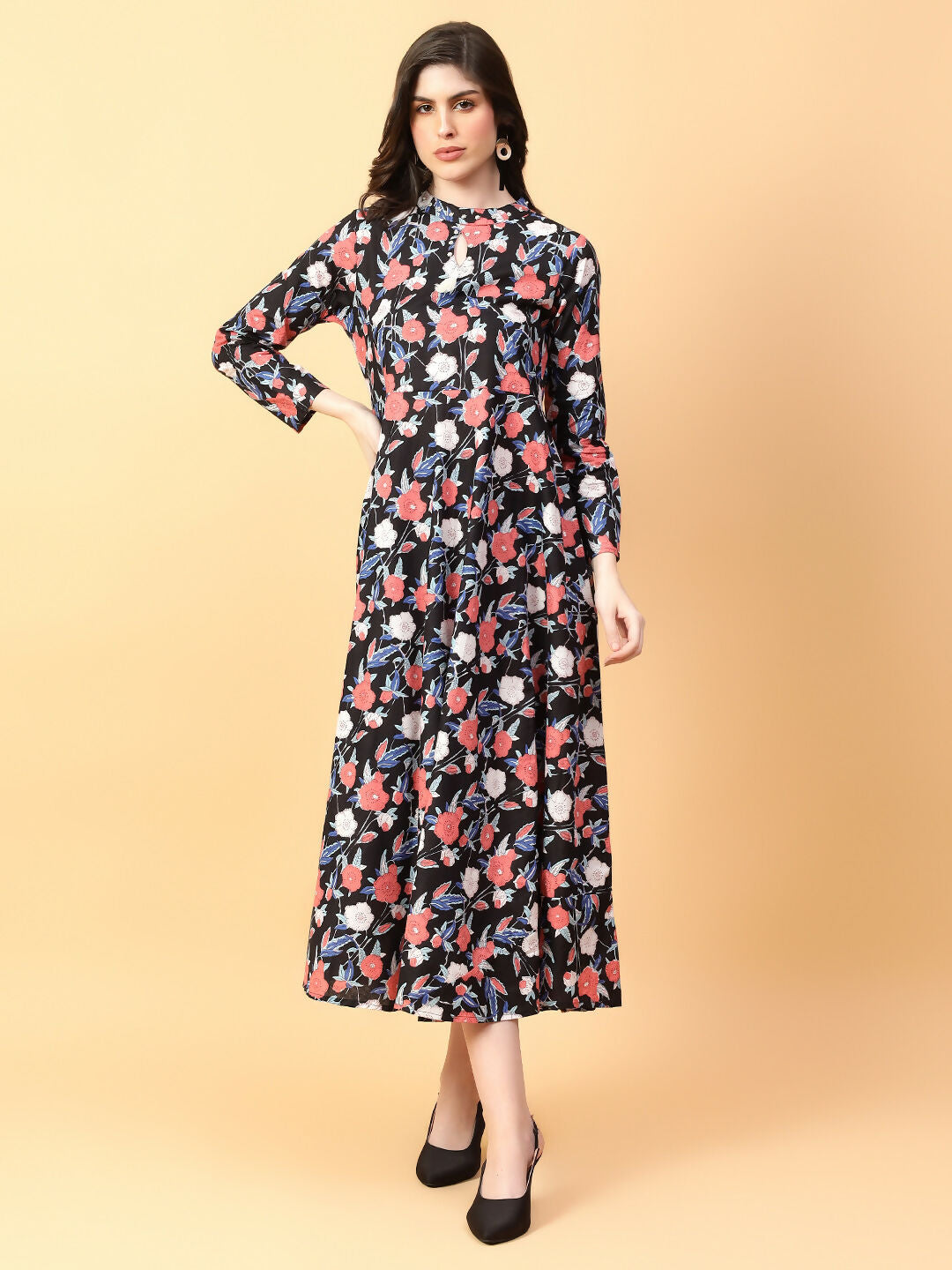 Black Cotton Printed Dress with Hand Work - Boho Chic Style