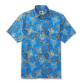 Dark navy Aloha shirt with paper-cut floral and butterfly print and hidden pocket