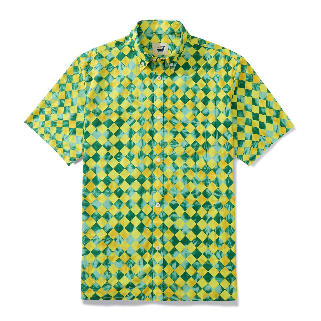 1970s vintage yellow-green tropical rhombus print button-down shirt