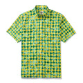1970s vintage yellow-green tropical rhombus print button-down shirt