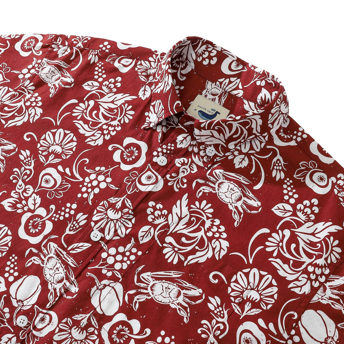 Deep Red Vintage Tropical Print Cotton Button-Down Shirt