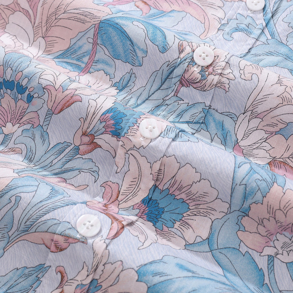 Men's Graceful Flowers Print Hawaiian Shirt Cotton Button-down