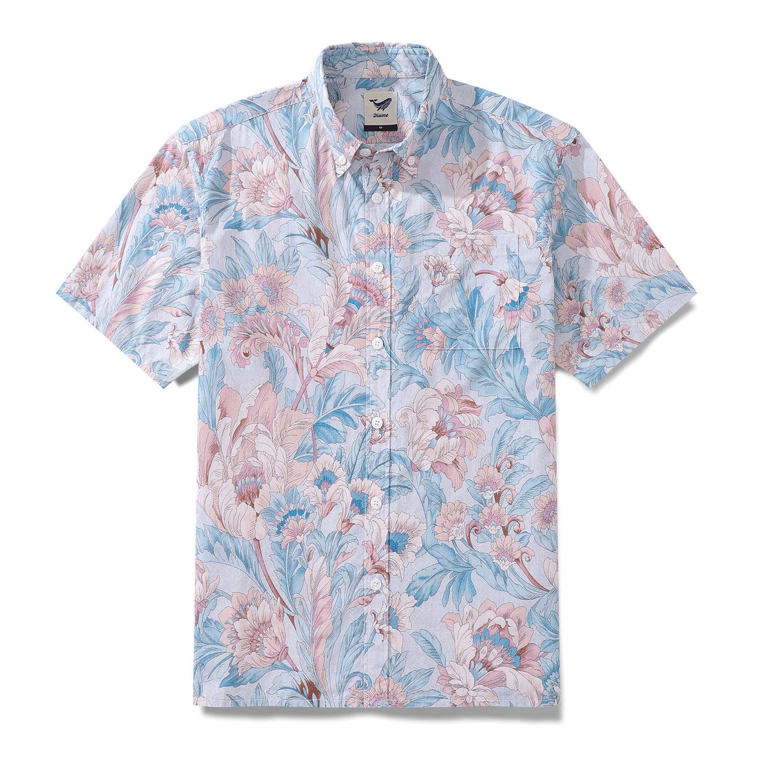 Men's 100% cotton Hawaiian shirt with a graceful floral print and button-down front.