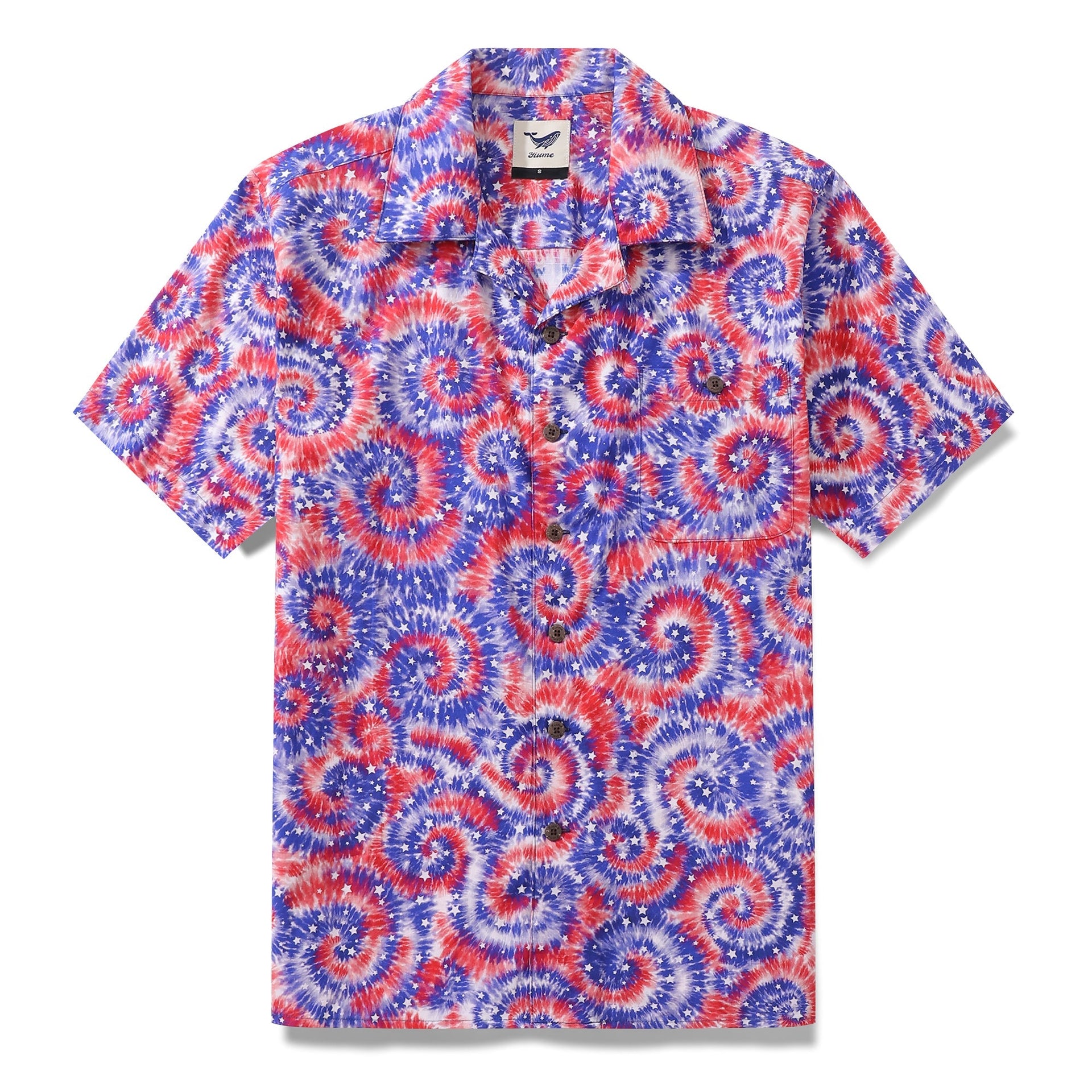 Men's tie-dye patriotic shirt with national flag print and camp collar