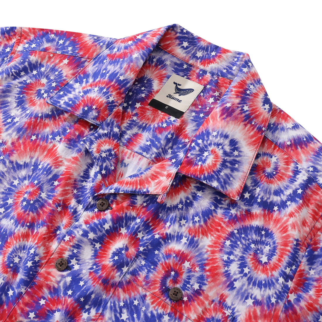 Men's Tie-Dyed Patriotic Flag Print Cotton Camp Collar Shirt