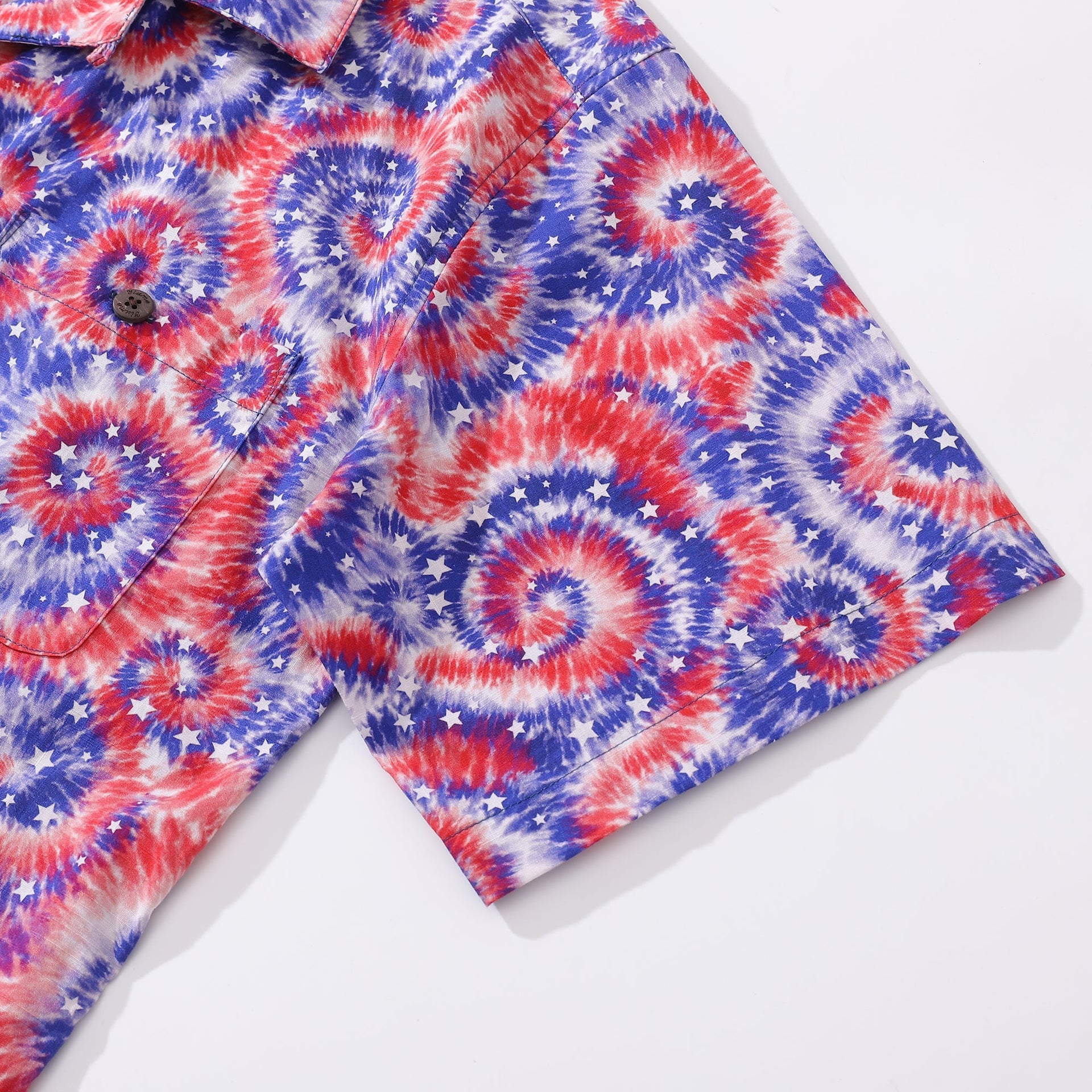 Men's Tie-Dyed Patriotic Flag Print Cotton Camp Collar Shirt