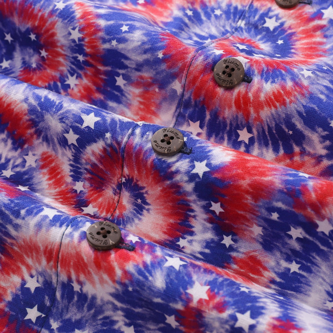 Men's Tie-Dyed Patriotic Flag Print Cotton Camp Collar Shirt