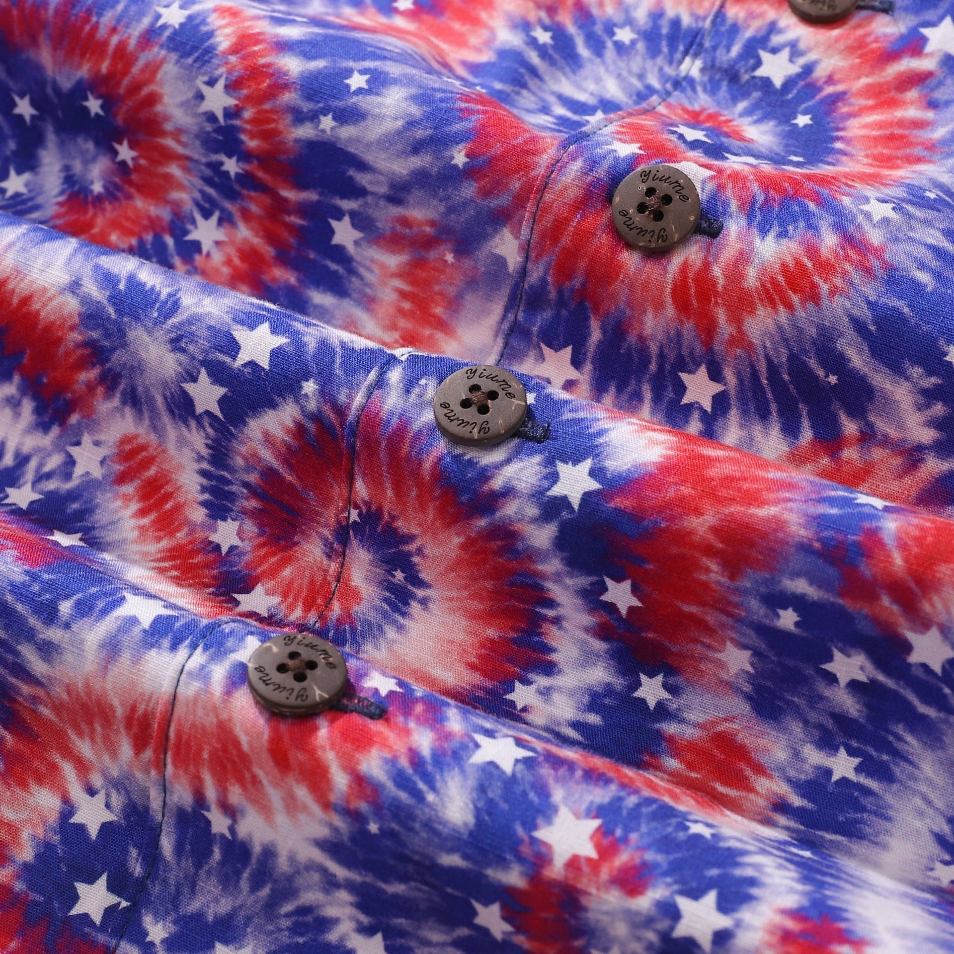 Men's Tie-Dyed Patriotic Flag Print Cotton Camp Collar Shirt