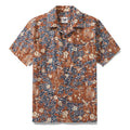 A brown, blue, and cream Independence Day themed Hawaiian shirt for men.