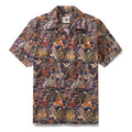 Vintage style navy Hawaiian shirt with Ukiyo-e Edo period artistic print and camp collar
