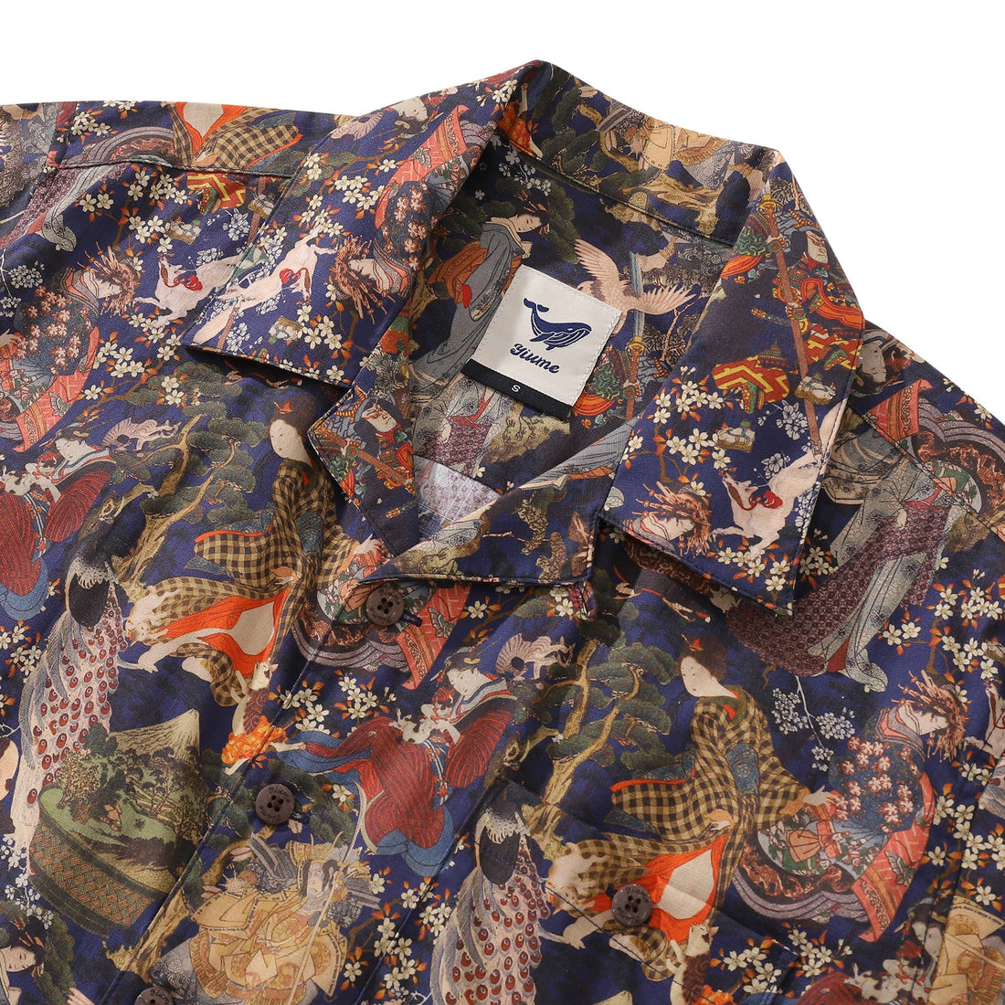 Vintage Ukiyo-e Edo Period Hawaiian Shirt in Navy Multi-Color