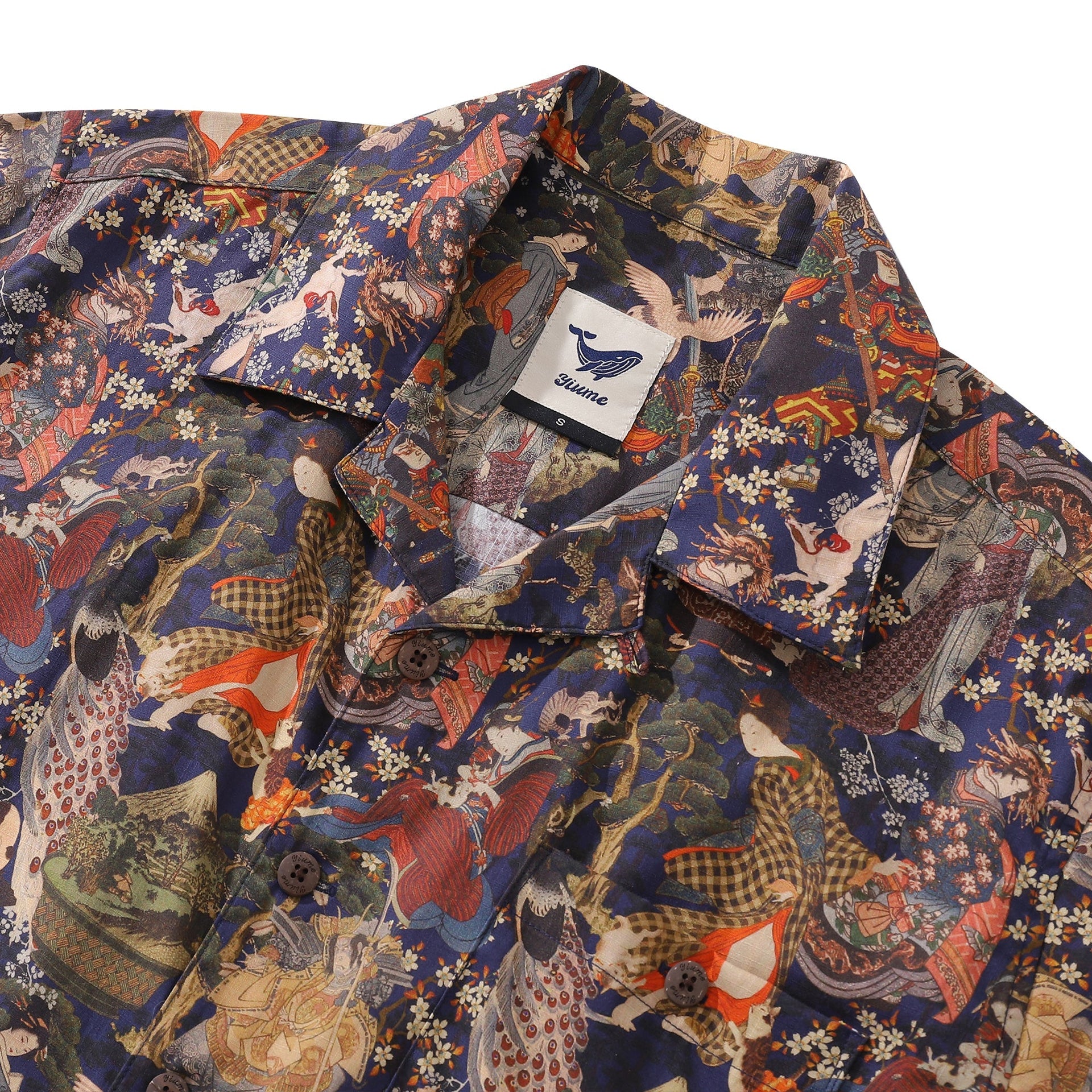 Vintage Ukiyo-e Edo Period Hawaiian Shirt in Navy Multi-Color