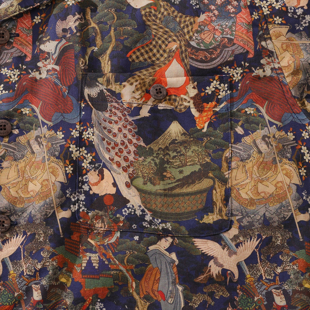 Vintage Ukiyo-e Edo Period Hawaiian Shirt in Navy Multi-Color
