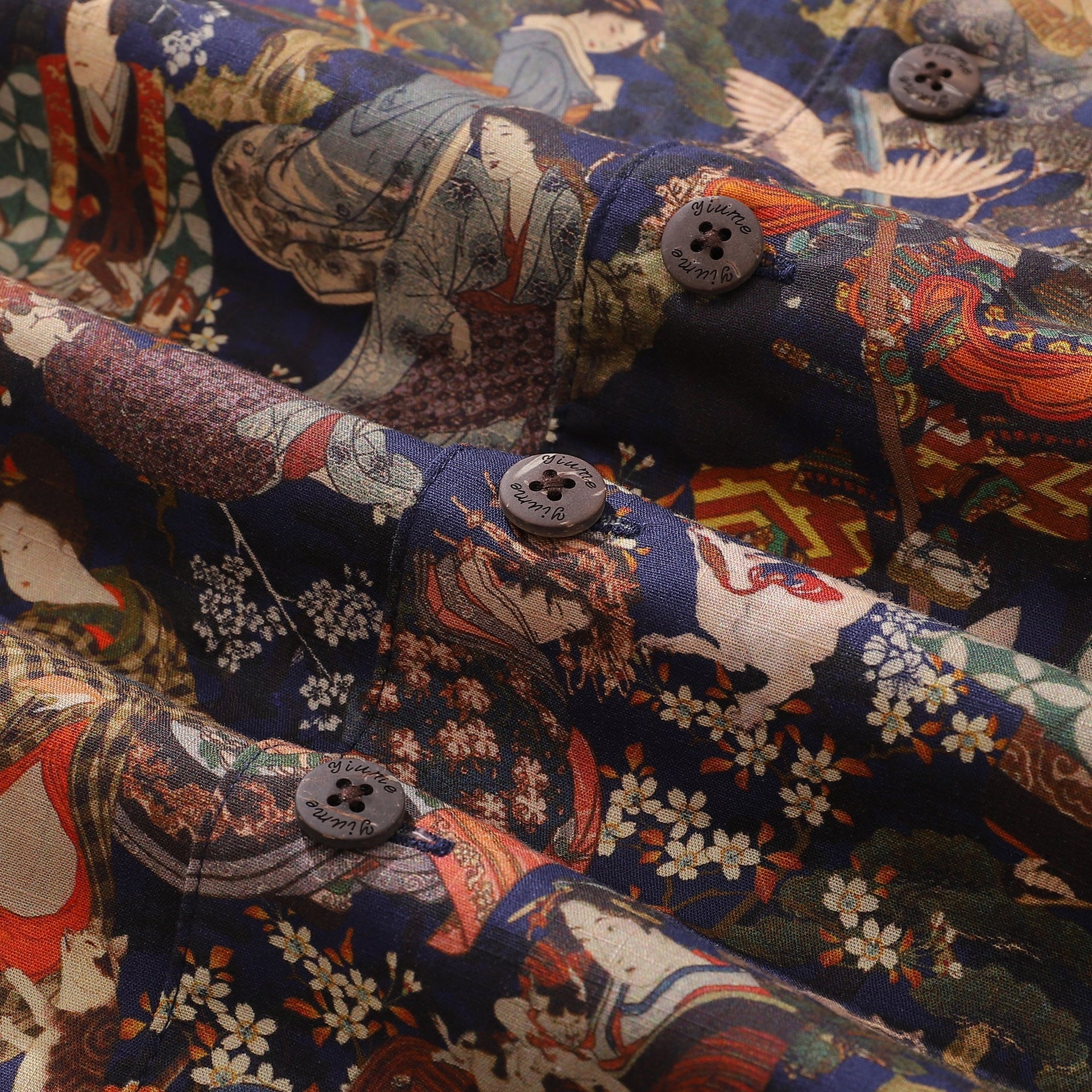 Vintage Ukiyo-e Edo Period Hawaiian Shirt in Navy Multi-Color