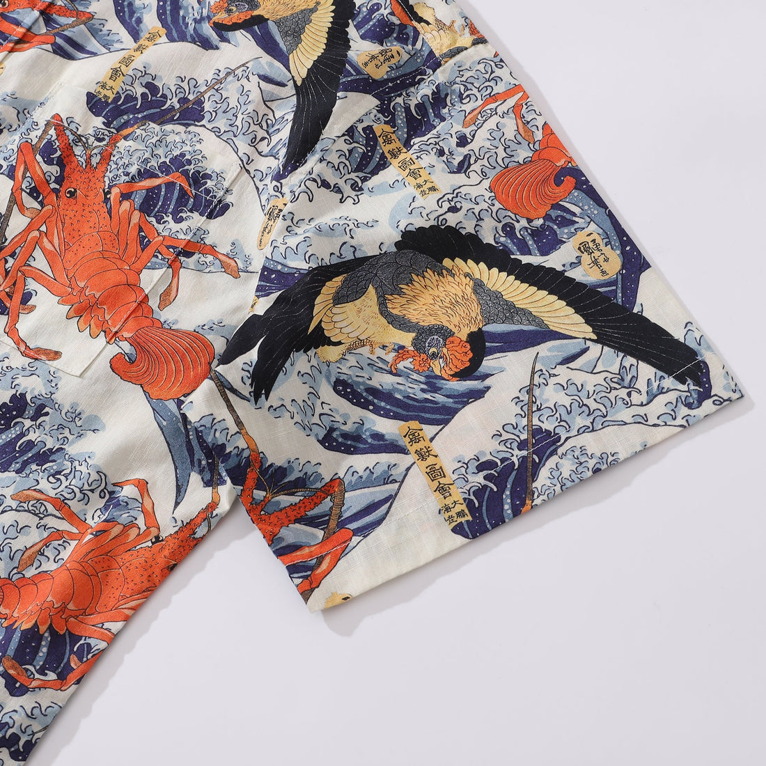 Men's Casual Hawaiian Shirt Ukiyo-e Lobster Print Cotton Aloha
