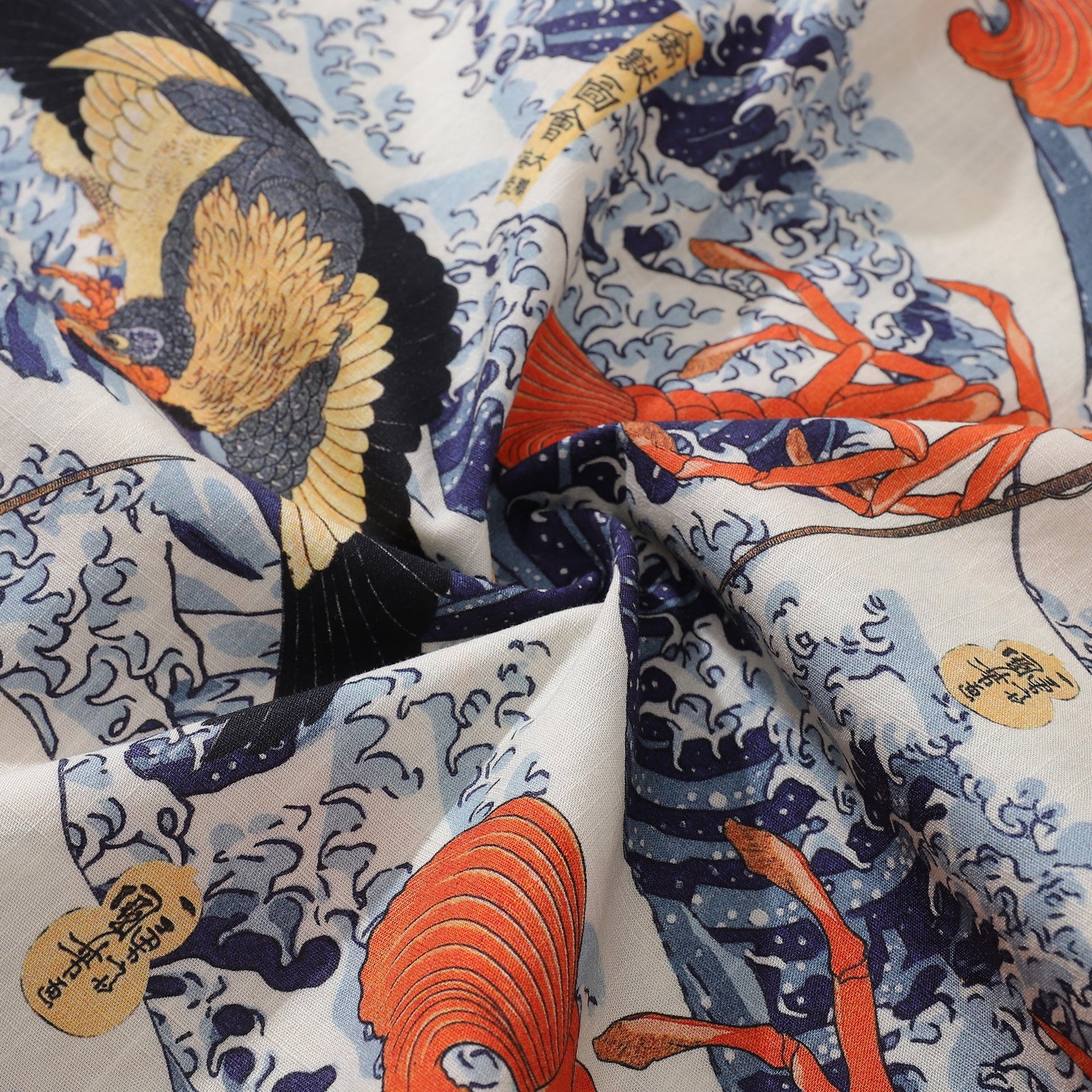 Men's Casual Hawaiian Shirt Ukiyo-e Lobster Print Cotton Aloha