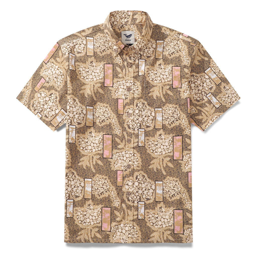 Men's cotton Aloha shirt featuring an eastern-inspired Good Fortune pattern.