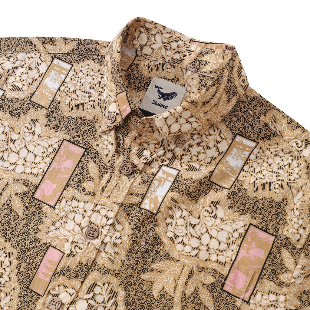 Good Fortune Print Cotton Short Sleeve Aloha Hawaiian Shirt