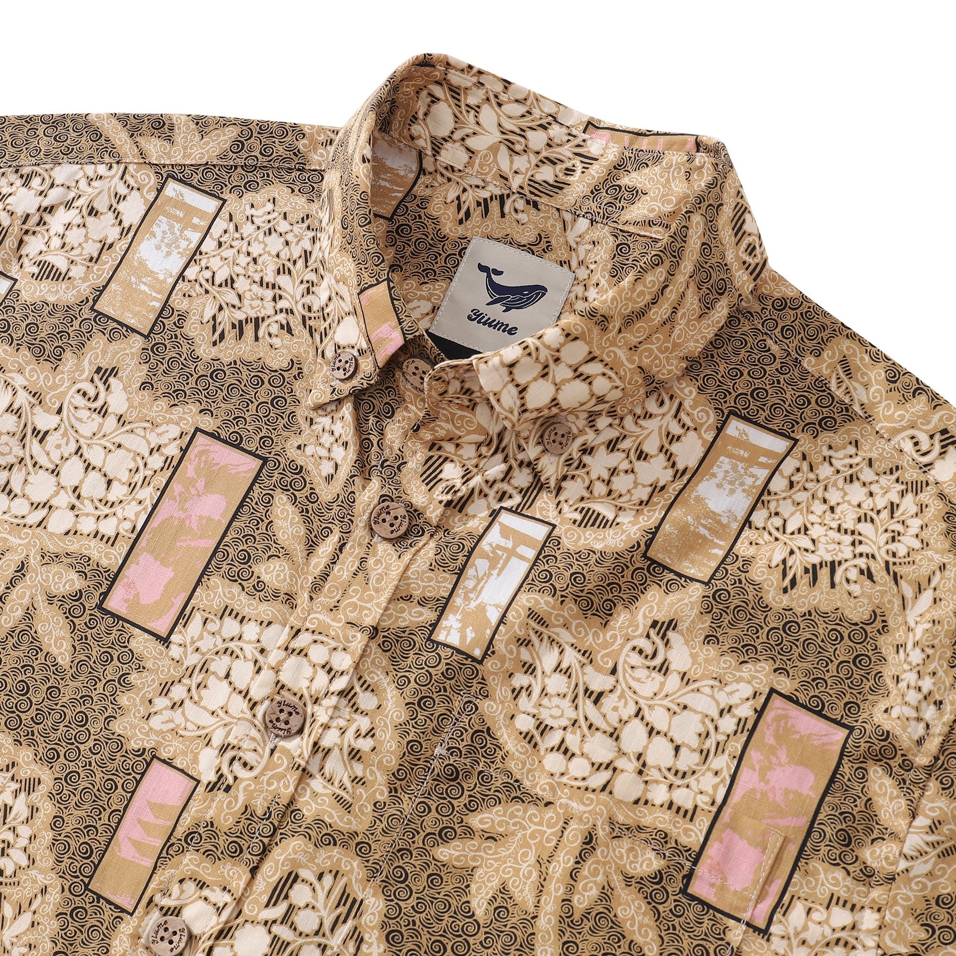 Good Fortune Print Cotton Short Sleeve Aloha Hawaiian Shirt