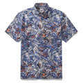 Men's short sleeve cotton aloha shirt featuring Zen waves and tattoo-inspired harmony print
