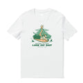 White crew neck cotton t-shirt featuring a mermaid graphic print on the front