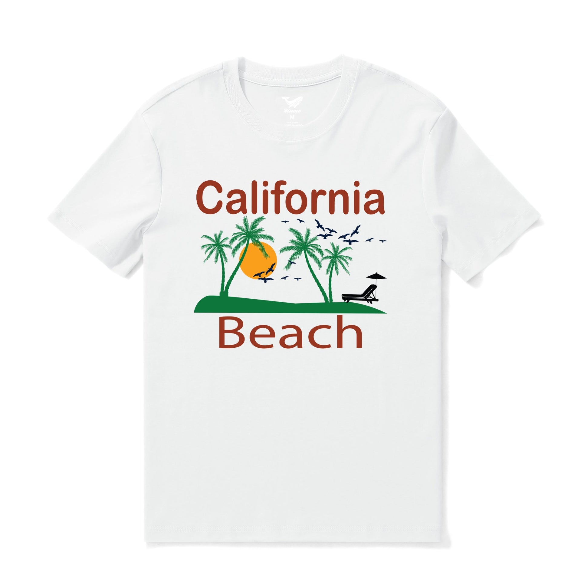 California Beach Graphic Tee – 100% Cotton Crew Neck White