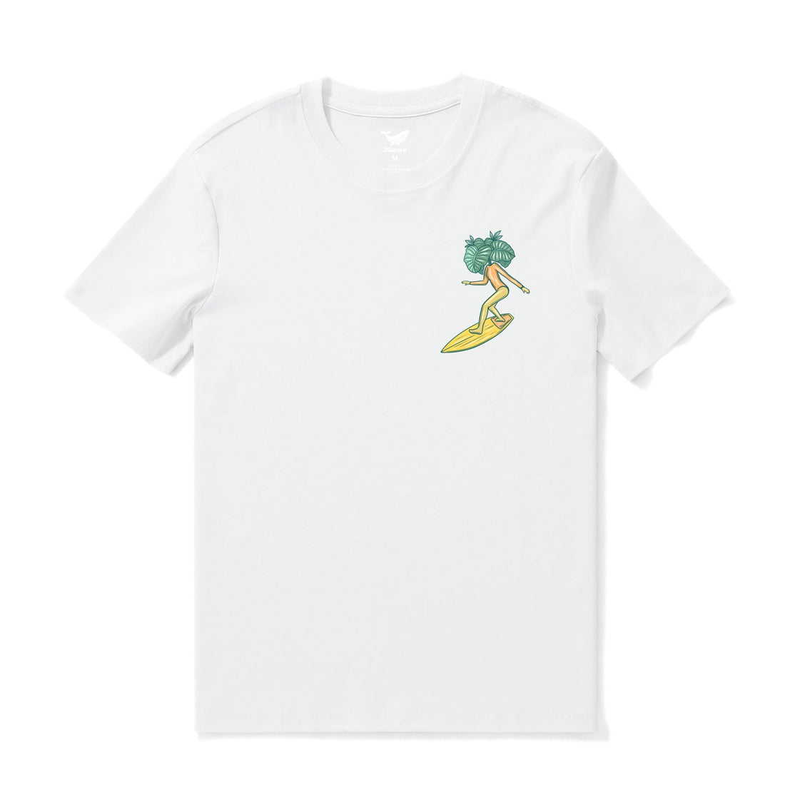 White crew neck t-shirt with a nature-themed In the Elements design.