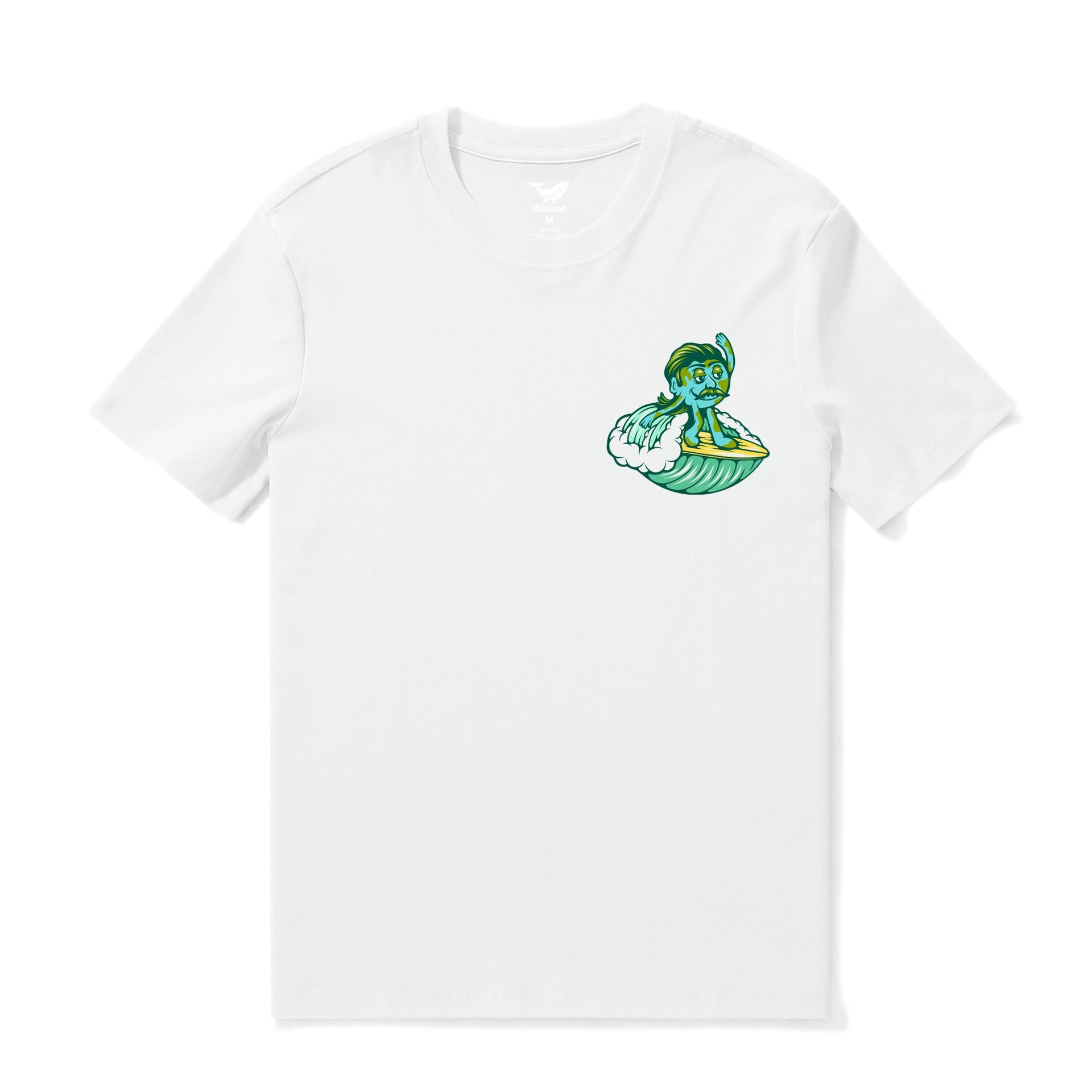 White crew neck t-shirt with Leave It Better surf-themed graphic