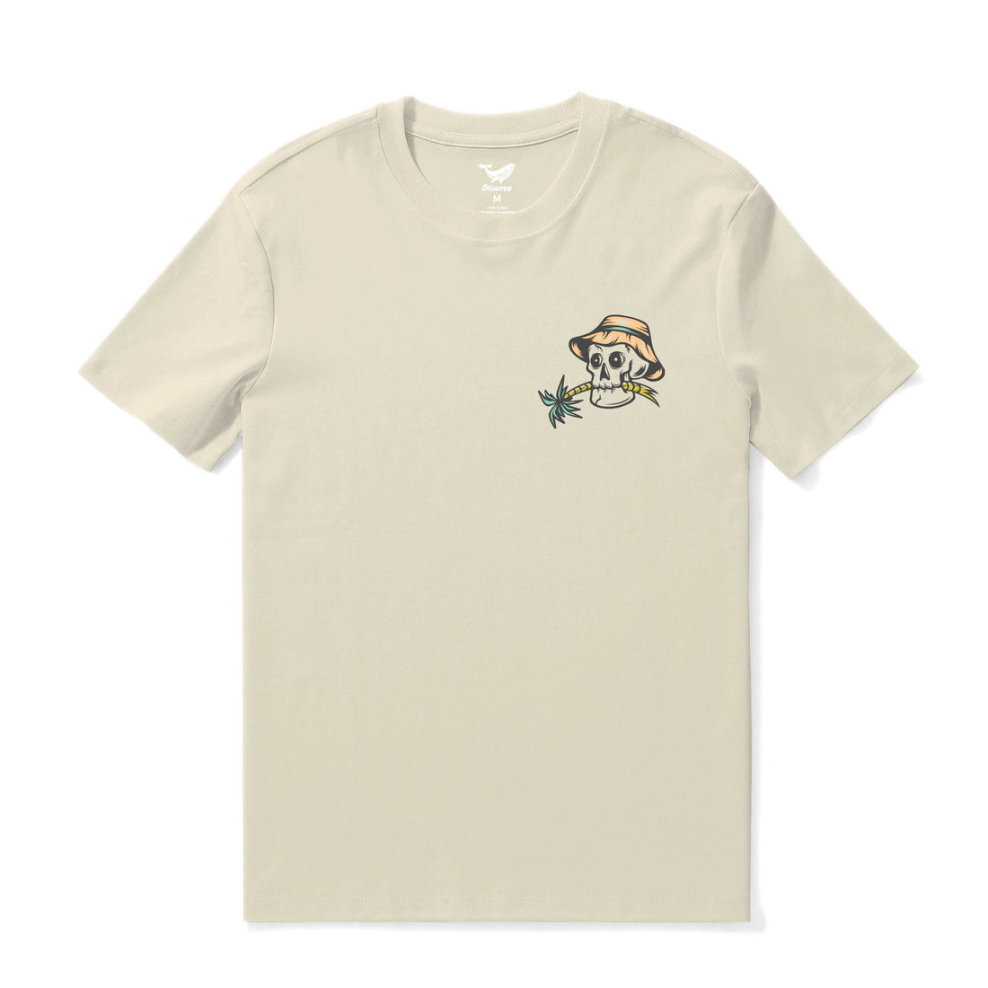 Tropical Graphic Print Crew Neck T-Shirt in Beige - 100% Cotton
