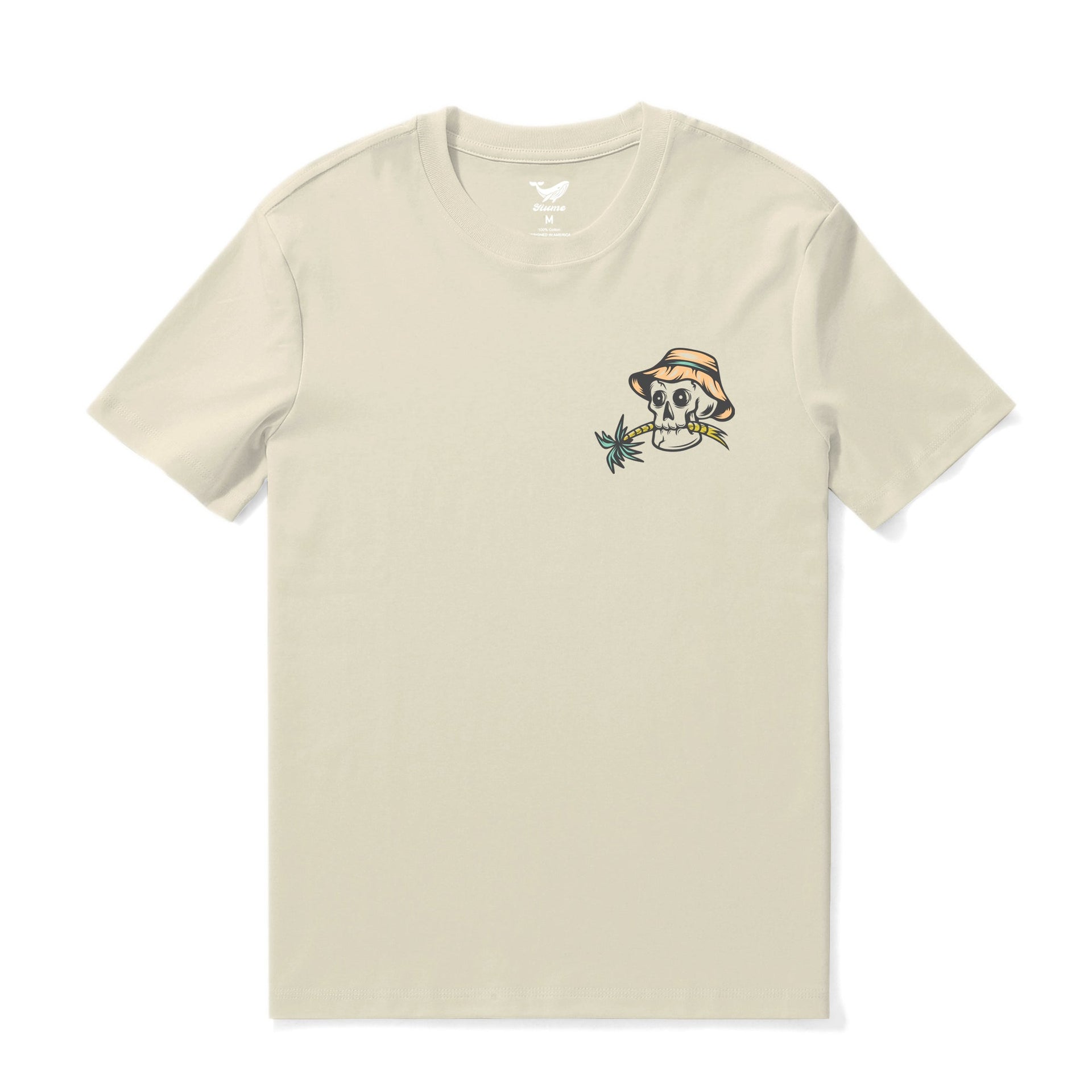 Tropical Graphic Print Crew Neck T-Shirt in Beige - 100% Cotton