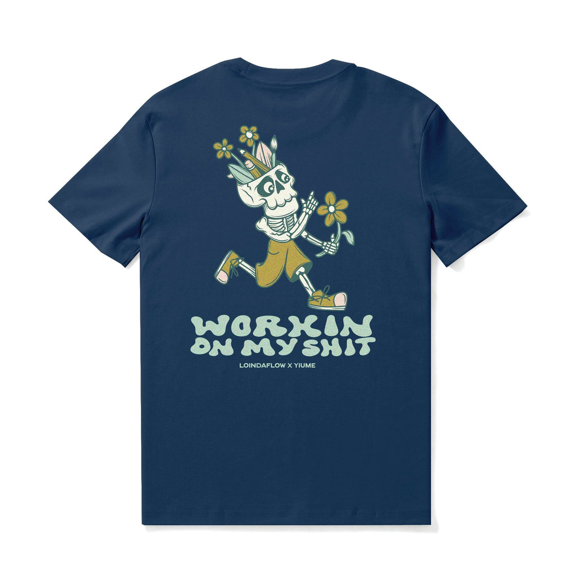 Working on Myself Crew Neck Graphic T-Shirt - Navy Blue 100% Cotton