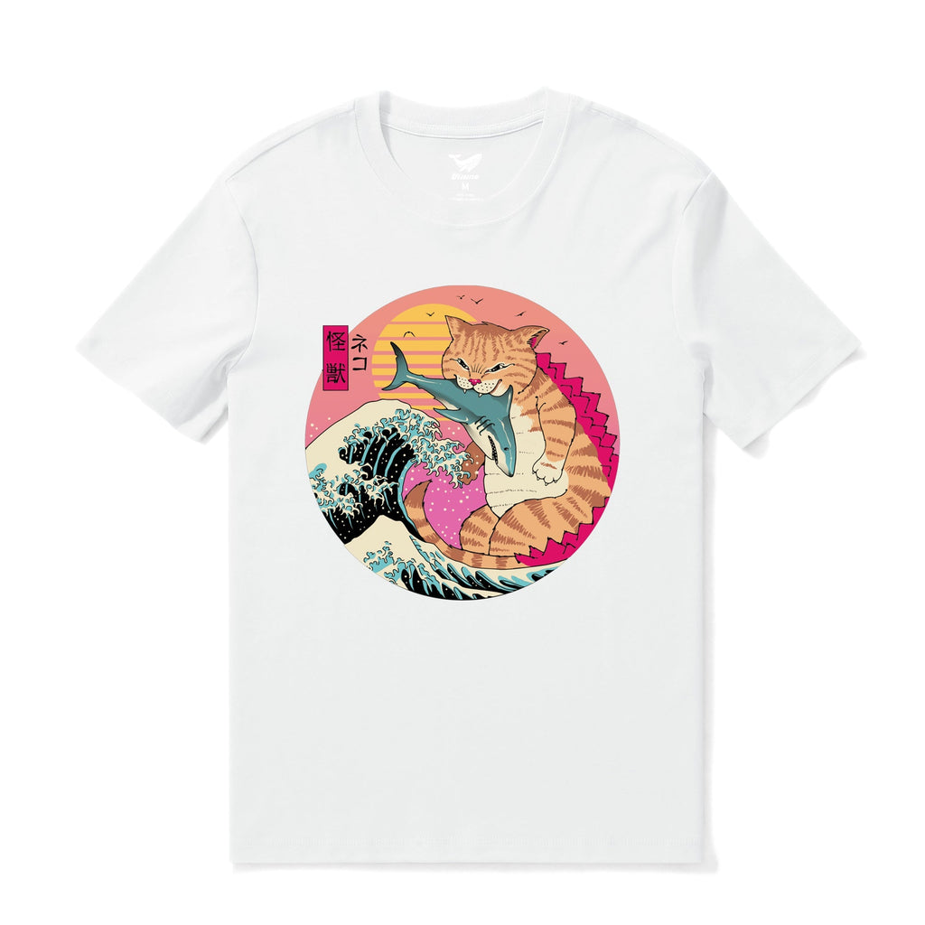 White graphic t-shirt featuring Japanese-style Super CatZilla artwork