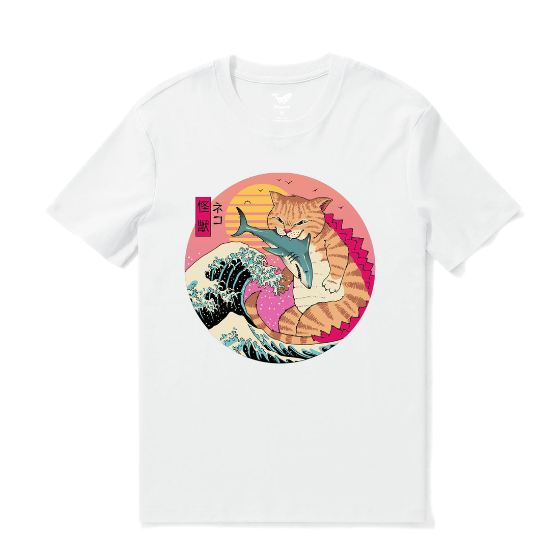 White graphic t-shirt featuring Japanese-style Super CatZilla artwork