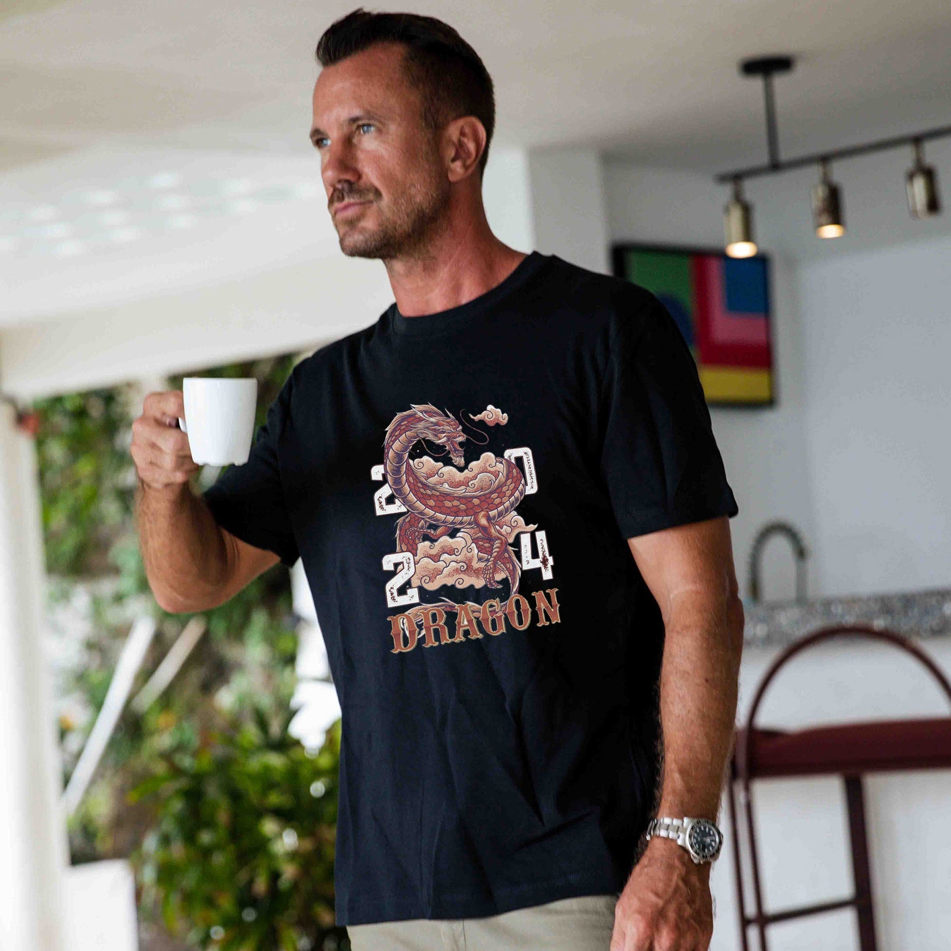 Black t-shirt featuring a Year of the Dragon 2024 graphic print