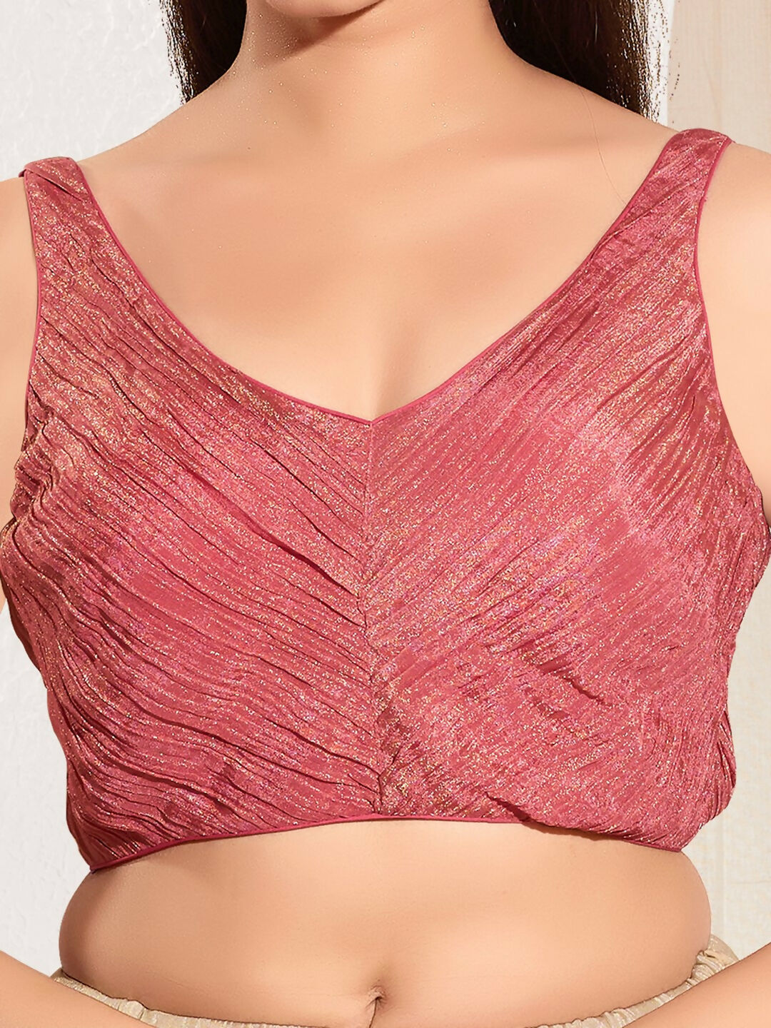 Onion Pink Tissue Padded Blouse with Sweetheart Neck