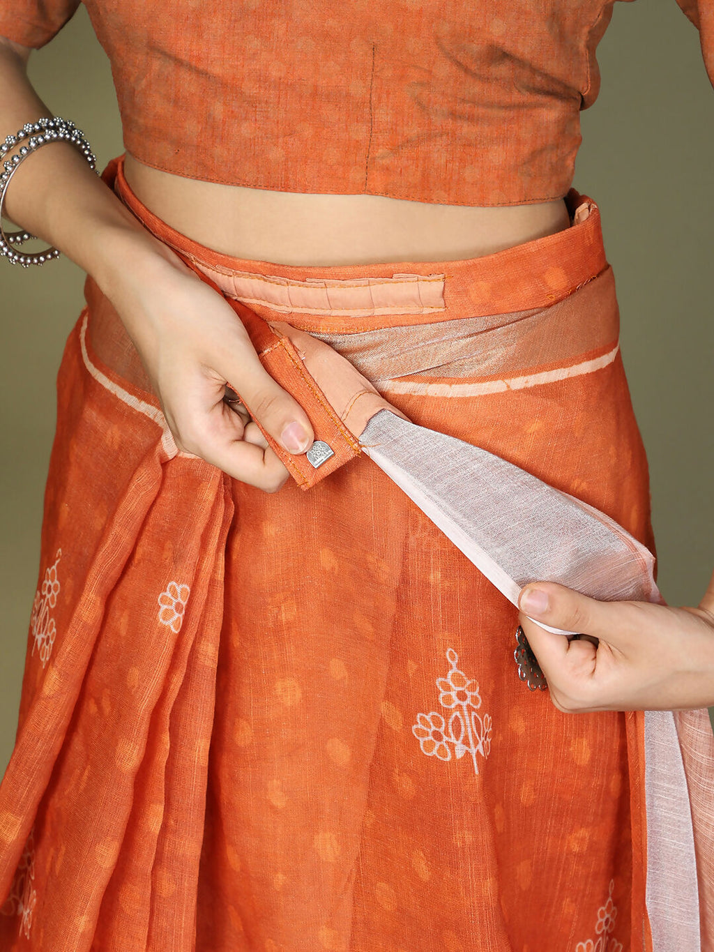 Bright Orange Cotton Saree for Women with Matching Blouse