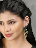 Green stone drop earrings with matte gold finish