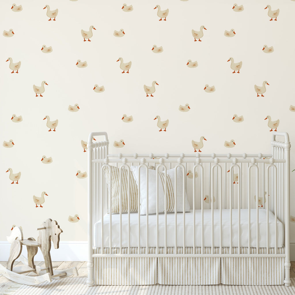 Daffy Whimsical Peel and Stick Wallpaper in Off-White and Orange