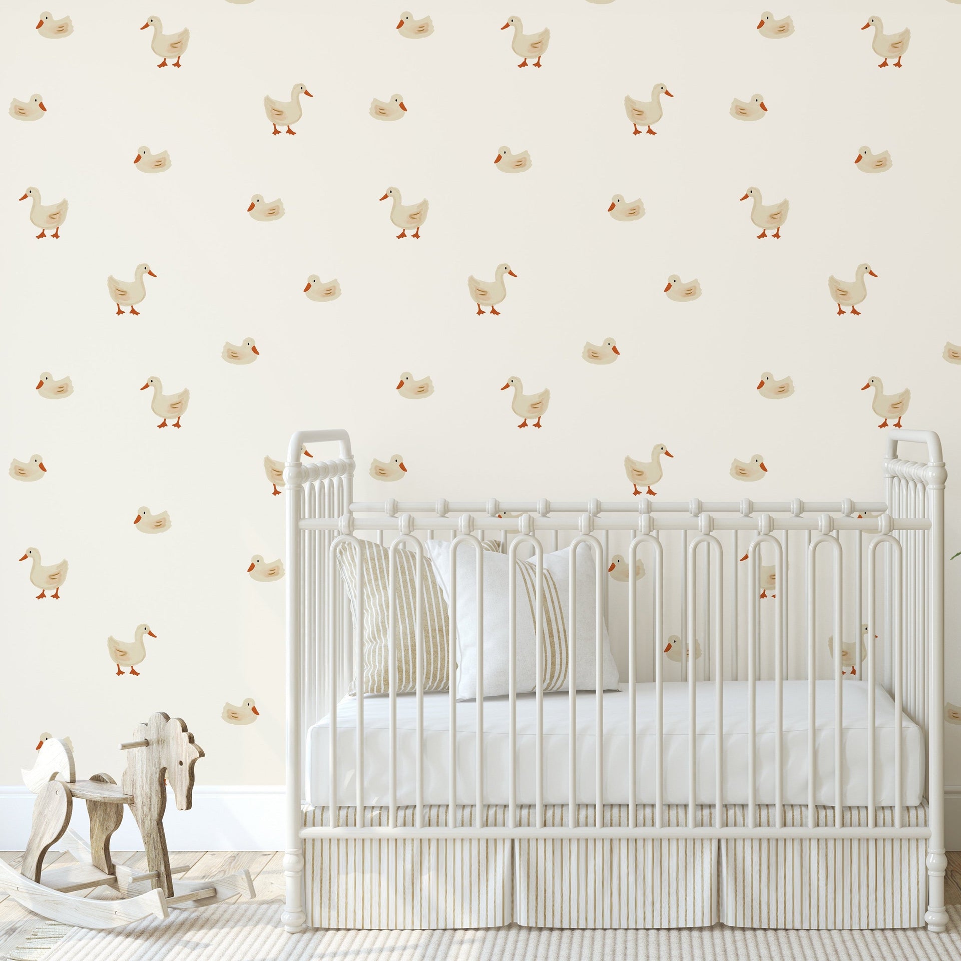 Daffy Whimsical Peel and Stick Wallpaper in Off-White and Orange