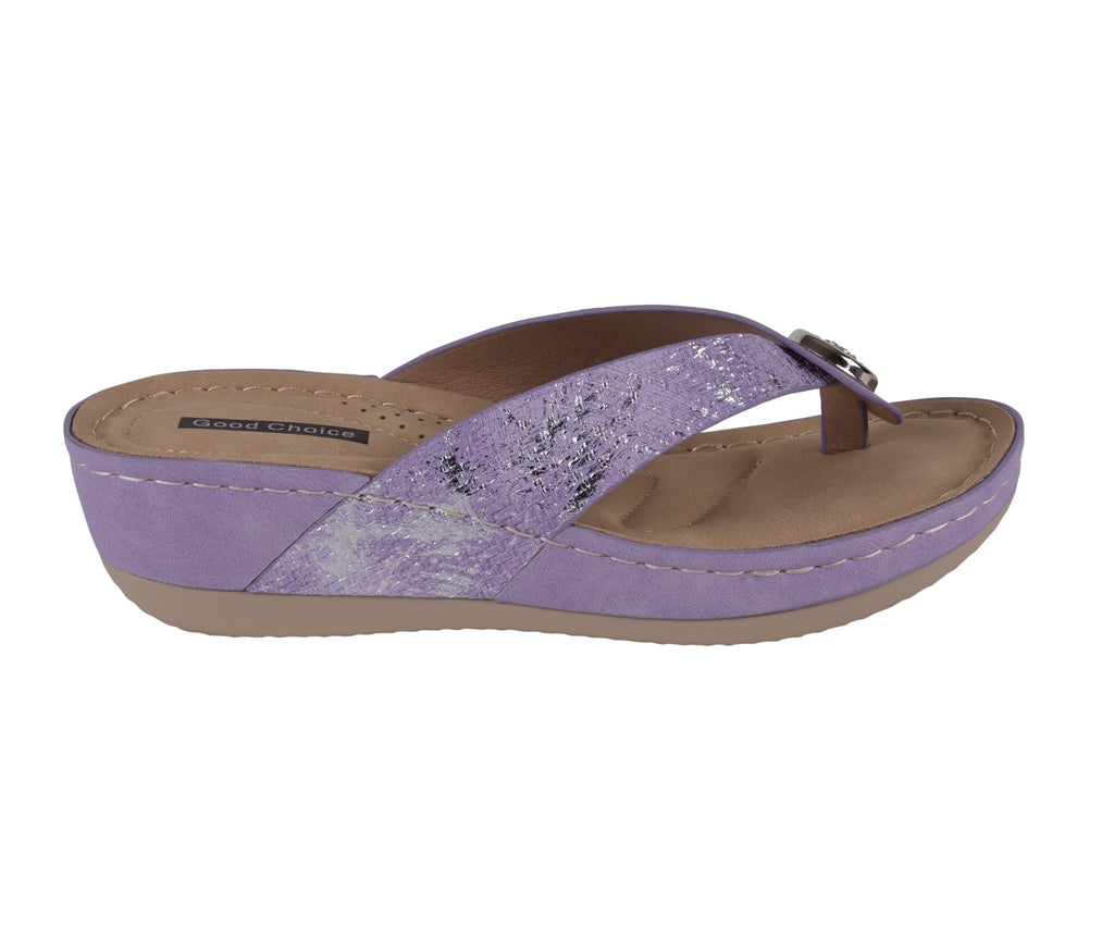 Women's Lilac Wedge Sandals with Metallic Detail Comfort Footwear - Image 2