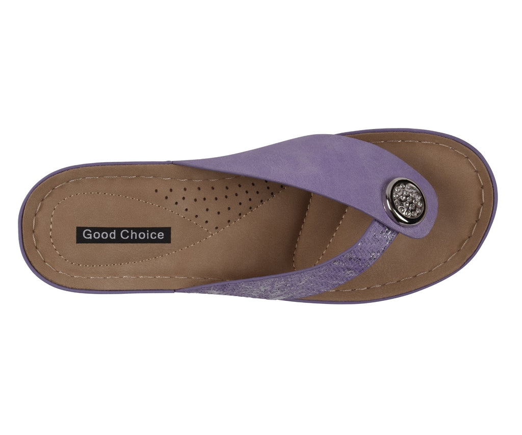 Women's Lilac Wedge Sandals with Metallic Detail Comfort Footwear - Image 3