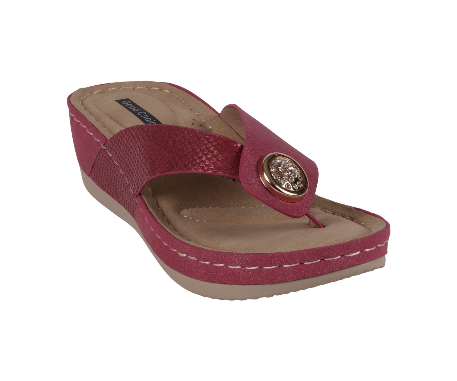 Women's Dafni Red Wedge Sandals with Rhinestone Embellishment