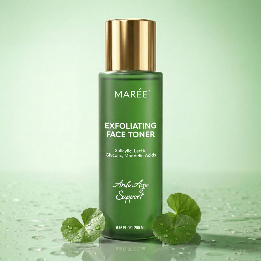 Bottle of Marée Exfoliating Face Toner with Salicylic, Lactic, Glycolic, and Mandelic Acids