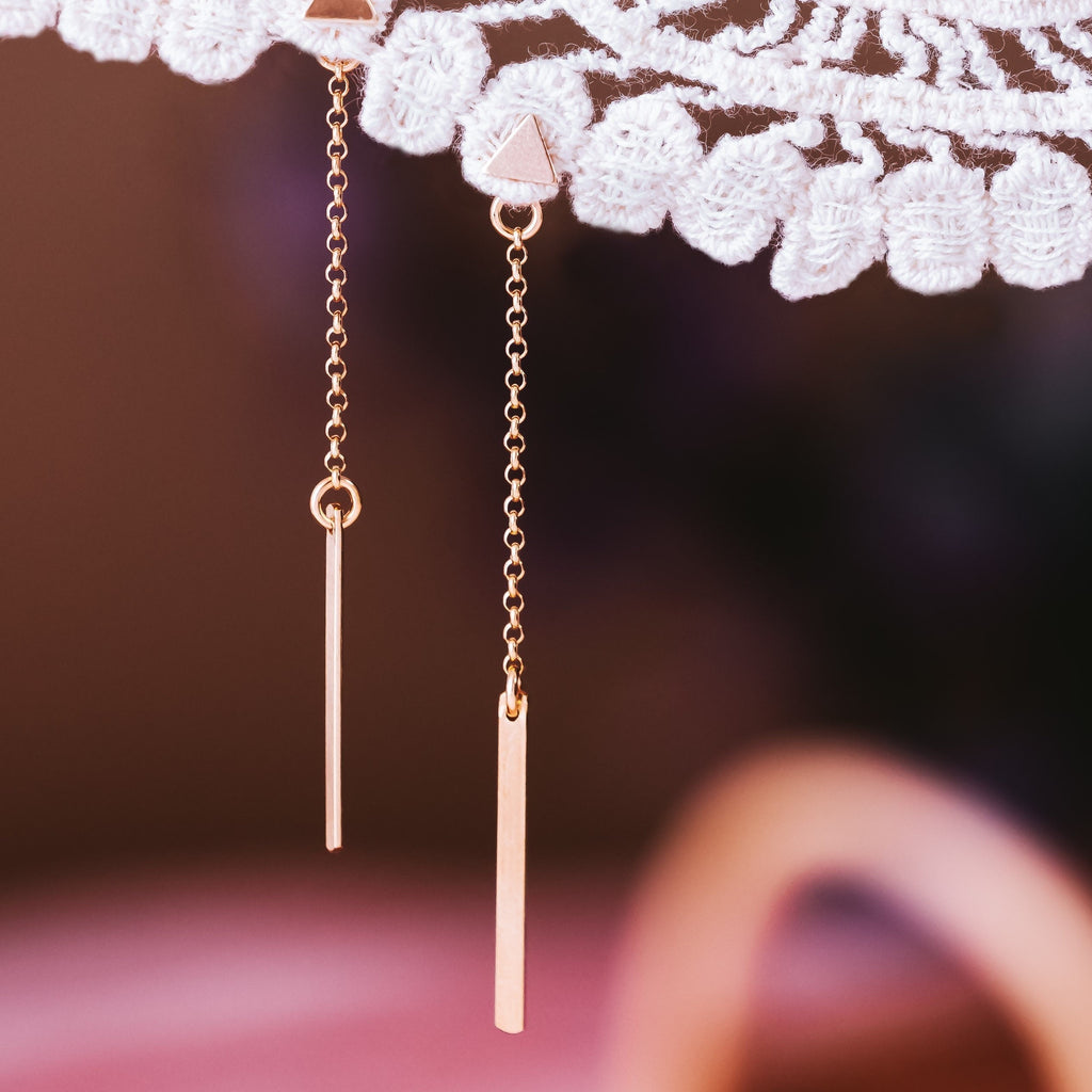 Dainty Rectangle Dangle Gold Earrings