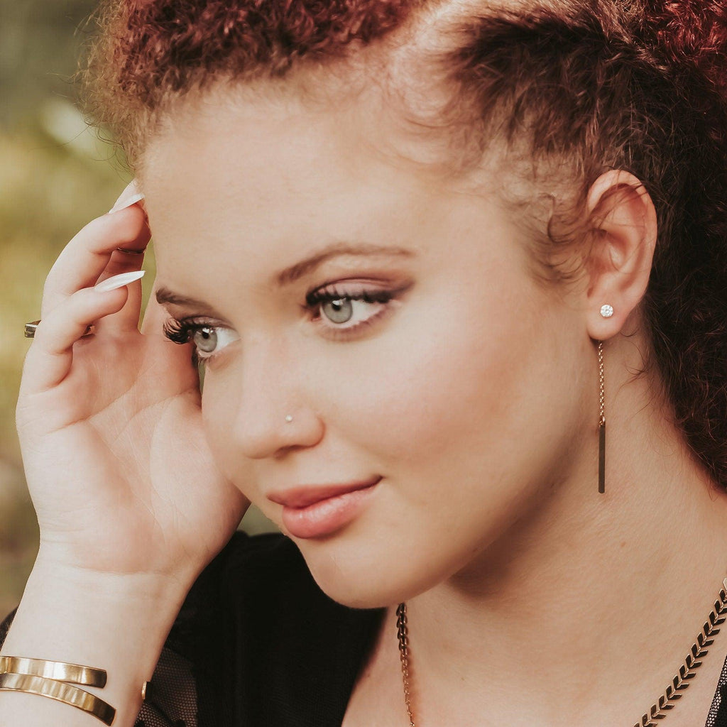 Dainty Rectangle Dangle Gold Earrings