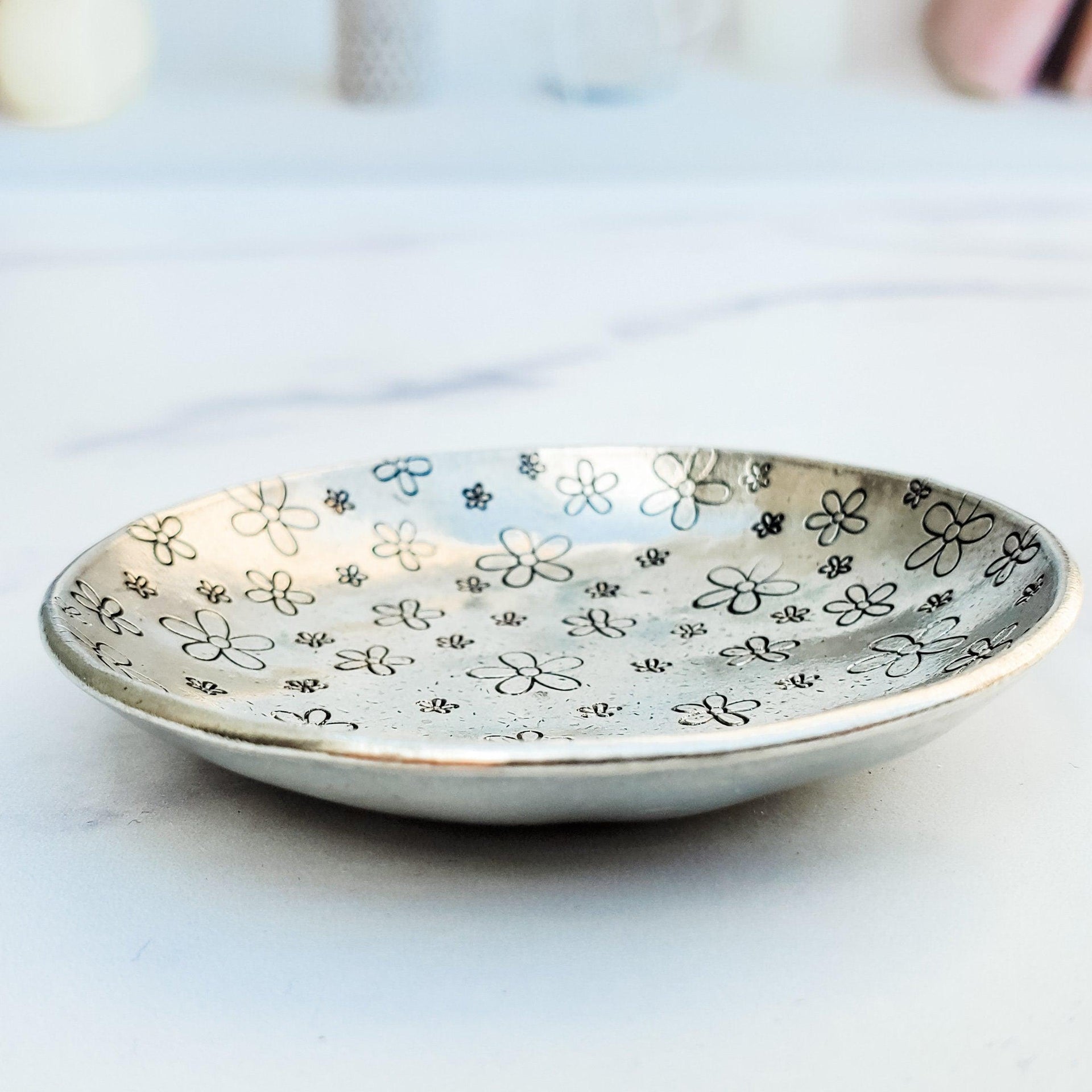 Daisy Pewter Ring Dish