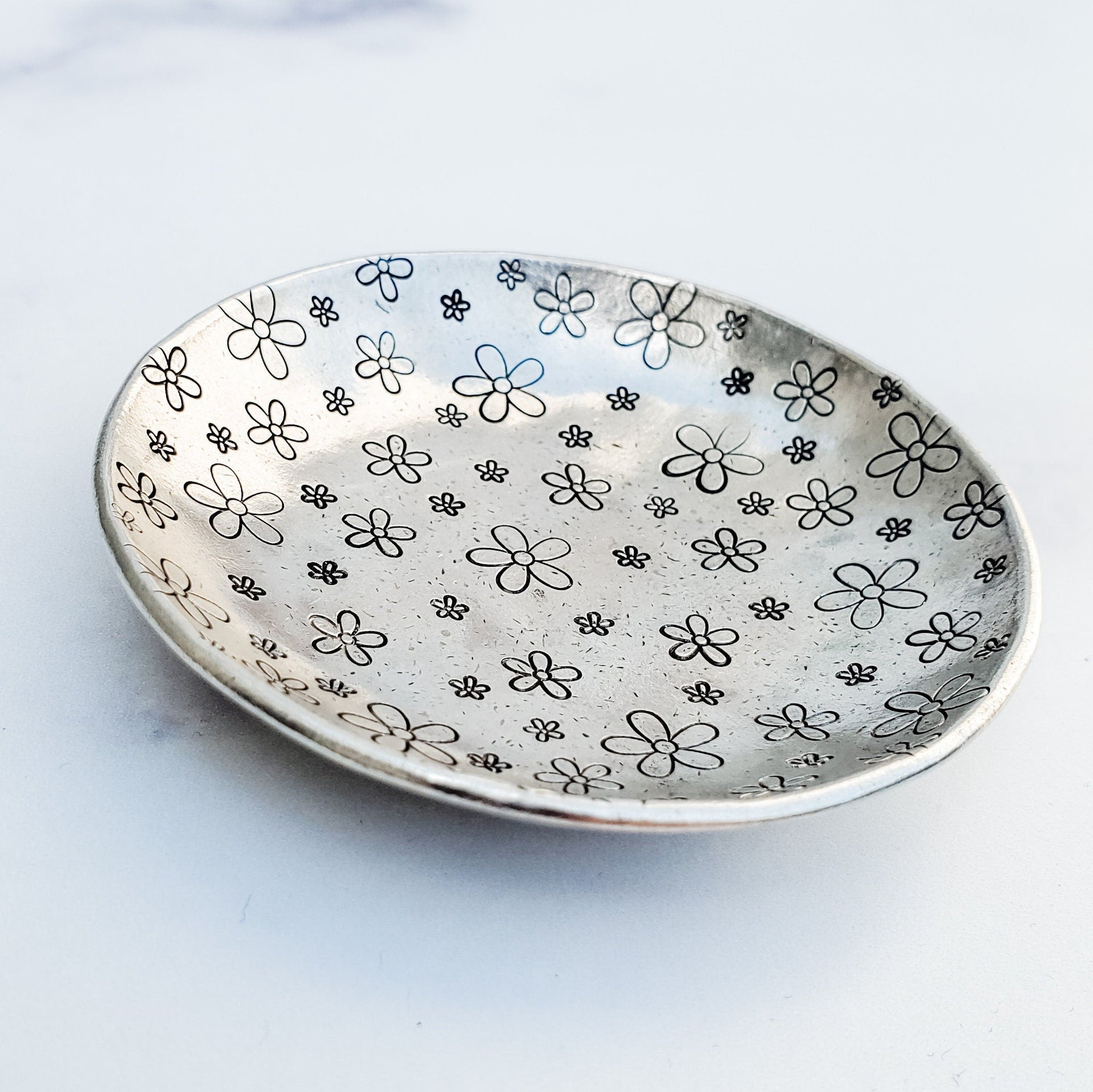 Daisy Pewter Ring Dish