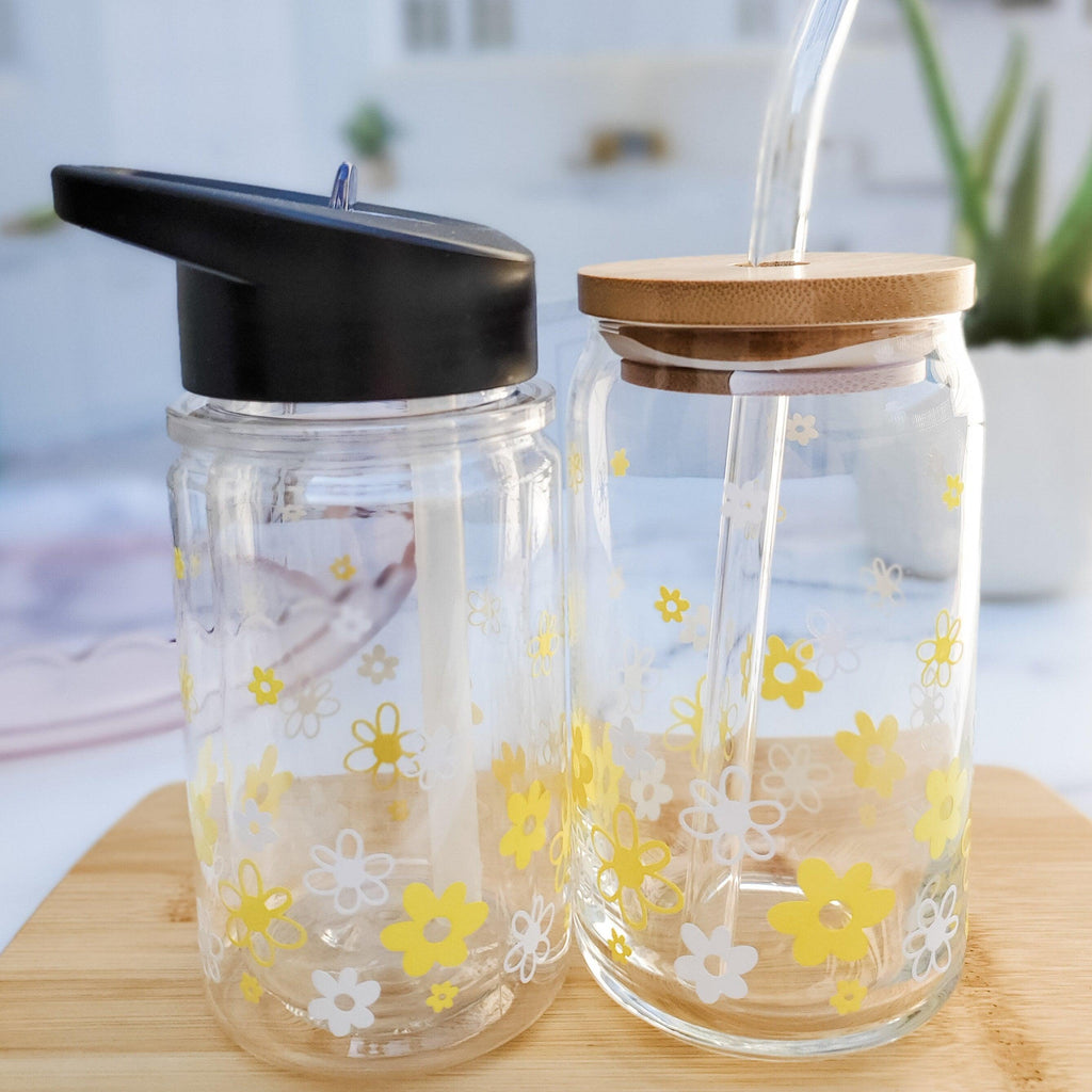 Daisy Springtime Flowers Glass Can Cup