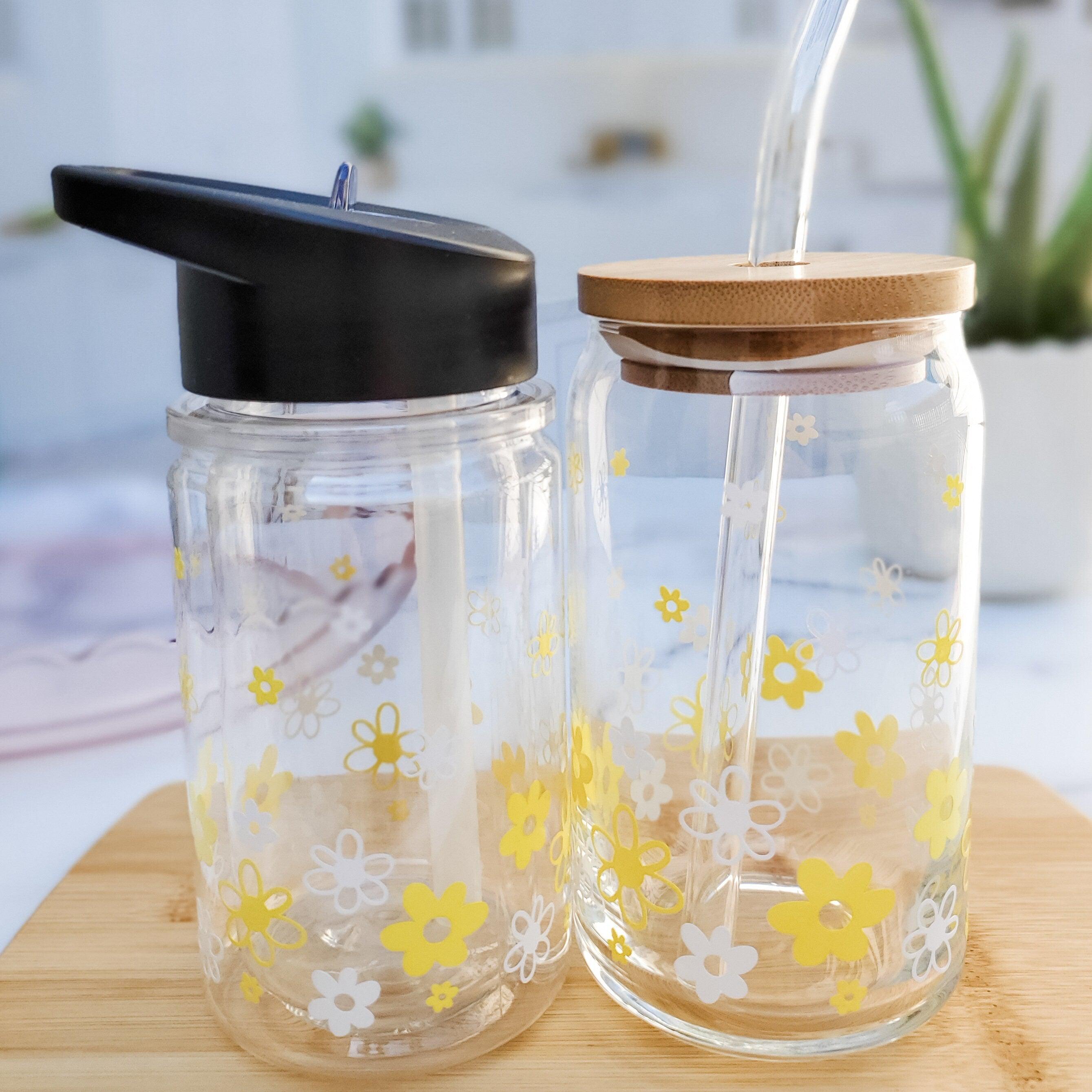Daisy Springtime Flowers Glass Can Cup