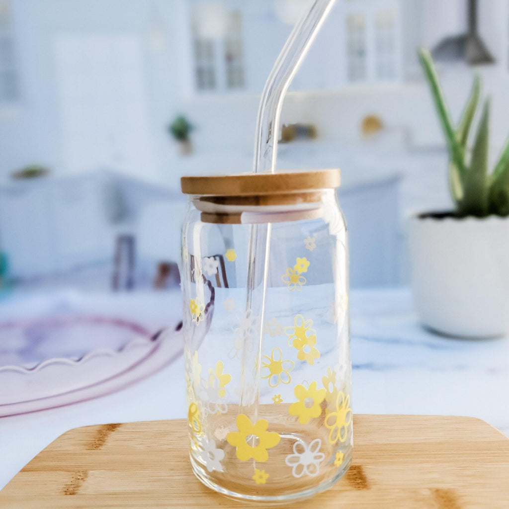 Daisy Springtime Flowers Glass Can Cup